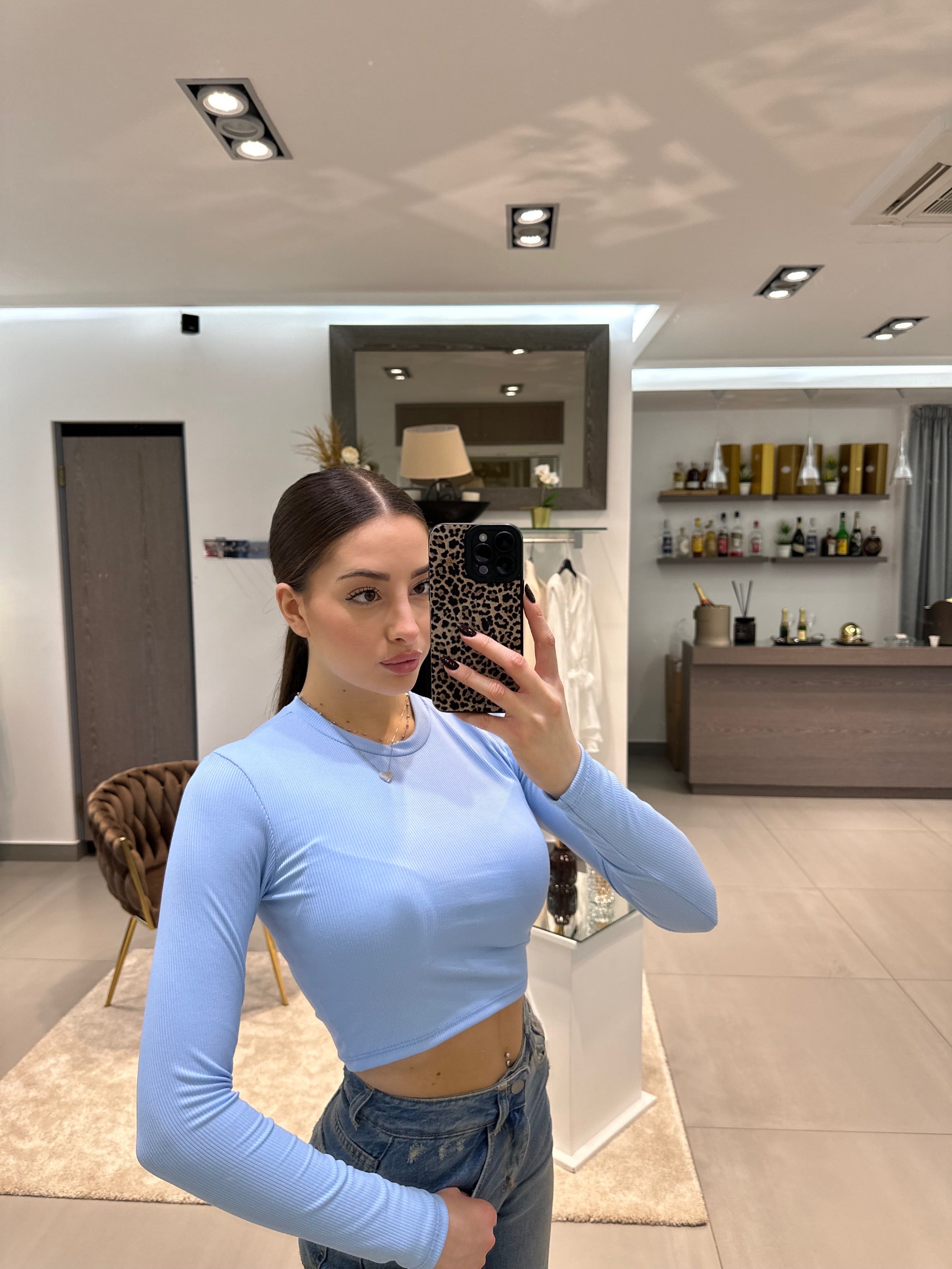 MAGLIA CROP CELESTE