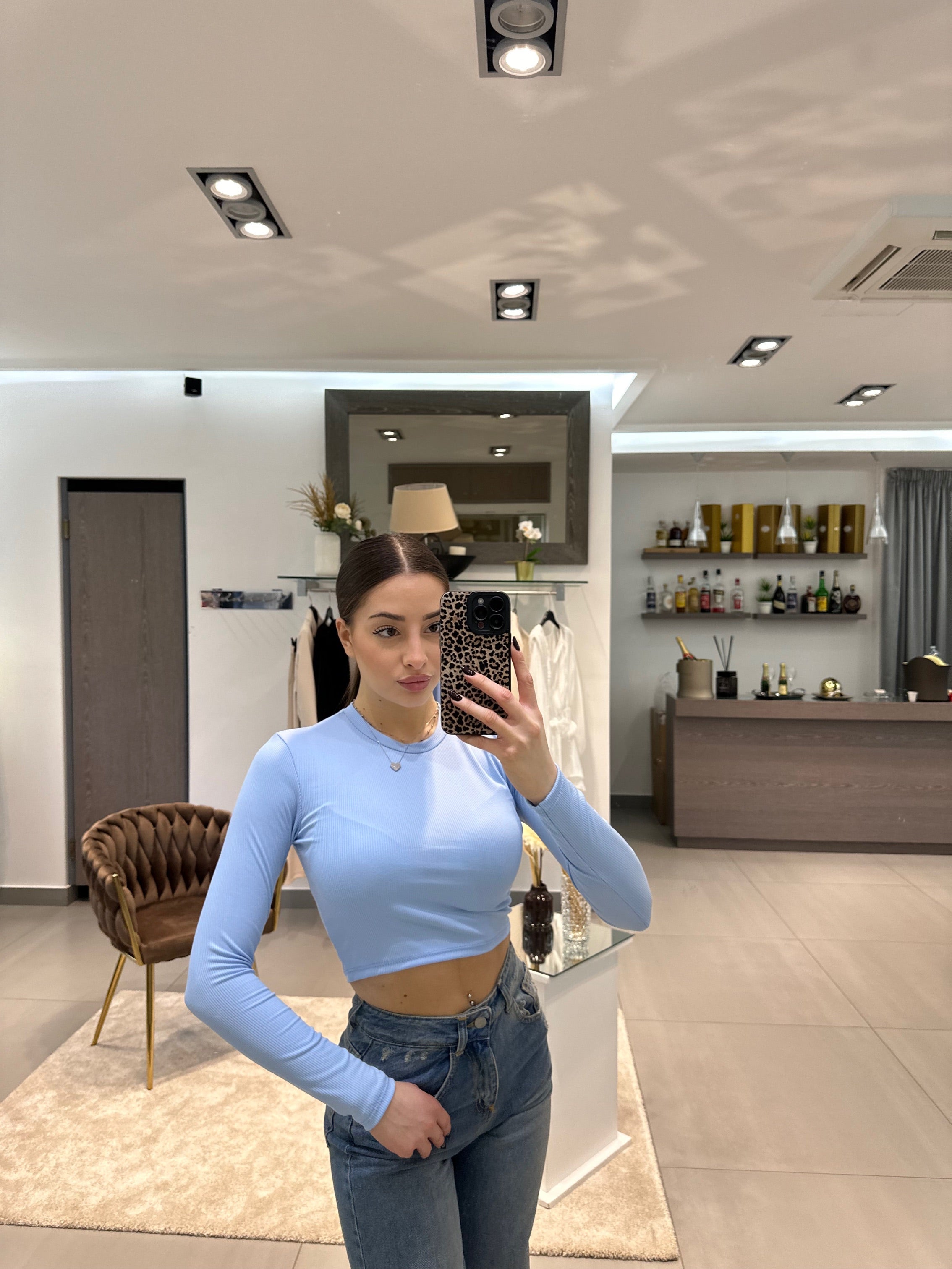 MAGLIA CROP CELESTE
